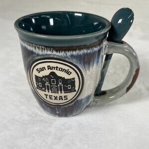 Large San Antonio Texas Coffee Mug Cup w/Spoon Souvenir Stoneware PCF Souvenirs